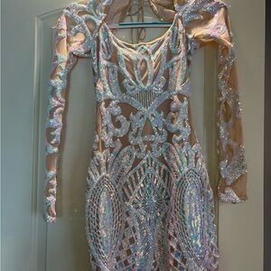 Lucy in the Sky Iridescent Sequin Long Sleeve Dress